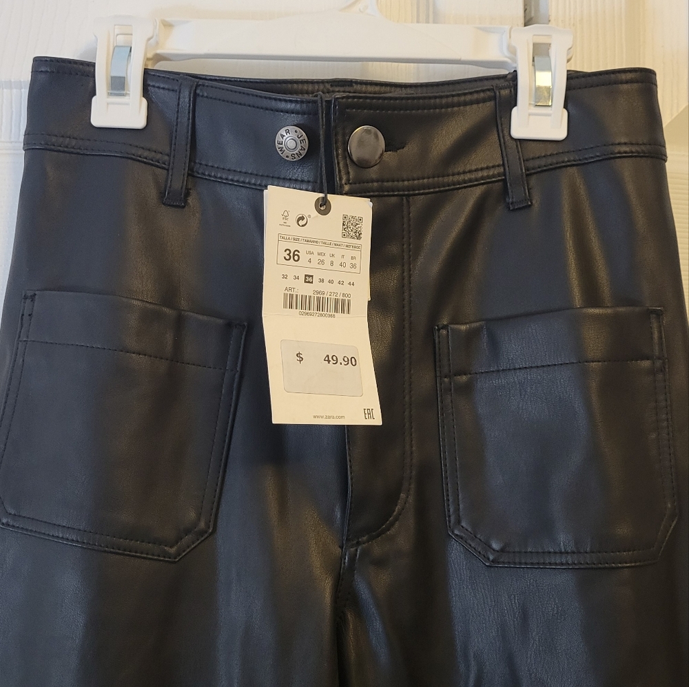 Zara Black faux leather marine pant